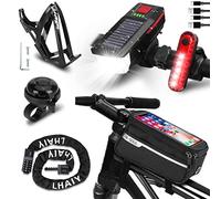 JSHNE 6 Pack Bike Accessories Including Bicycle Light Front and Rear, Bike Frame Bag, Bike Chain Lock, Bike Water Bottle Cage, Bike Bell for Adult Kids Road Mountain Bikes