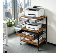 JSHNE Large Printer Stand with Storage Drawer and Wheels, 3 Tier Printer Table with 5-Adjustable Heights, Rolling Printer Cart with Wheels, Mobile Filing Cabinet for Office Home Fits 3D Printer