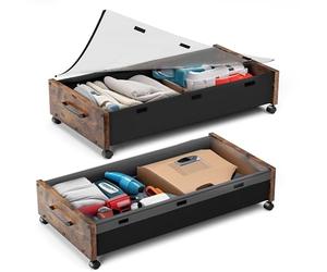 JSHNE Under Bed Storage with Wheels, Underbed Shoe Storage, Under the Bed Storages Drawers with Remove Window, Extra Large Rolling Metal Drawer for Clothes (Brown-2pack)