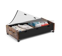 JSHNE Wooden UnderBed Storage with Wheels, 80L Extra-large Rolling Under the Bed Storage Bins 1 Pack with Removable Lid, Upgrade Metal Under Bed Drawers for Clothes Shoes (Vintage Brown-1pack)