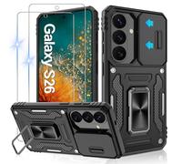 Jshru for Galaxy S26 Case with Magnetic Ring Stand, All-In-One Protective Cover with 2x HD Screen Protector & Camera Lens Cover, Shockproof Bumper Case for Men&Women,S26-Black