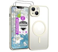 Jshru For iPhone 14, Case with 2 Pieces Tempered Glass, Compatible with Magsafe Camera Protection, Thin Magnetic Mobile Phone Case, Military Protection, Shockproof Protective Case, Matte Translucent