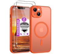 Jshru For iPhone 14, Case with 2 Pieces Tempered Glass, Compatible with Magsafe Camera Protection, Thin Magnetic Mobile Phone Case, Military Protection, Shockproof Protective Case, Matte Translucent