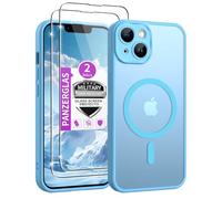 Jshru For iPhone 14, Case with 2 Pieces Tempered Glass, Compatible with Magsafe Camera Protection, Thin Magnetic Mobile Phone Case, Military Protection, Shockproof Protective Case, Matte Translucent