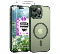 Jshru For iPhone 14 Pro, Case with 2 Pieces Tempered Glass Compatible with Magsafe, Thin Magnetic Mobile Phone Case, Military Protection, Shockproof Protective Case, Matte Translucent Case for iPhone