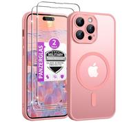 Jshru For iPhone 14 Pro, Case with 2 Pieces Tempered Glass Compatible with Magsafe, Thin Magnetic Mobile Phone Case, Military Protection, Shockproof Protective Case, Matte Translucent Case for iPhone