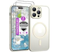 Jshru For iPhone 14 Pro, Case with 2 Pieces Tempered Glass, Compatible with Magsafe, Thin Magnetic Mobile Phone Case, Military Protection, Shockproof Protective Case, Matte Translucent Case for iPhone