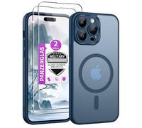 Jshru For iPhone 14 Pro Max Case with 2 Pieces Tempered Glass Compatible with Magsafe, Thin Magnetic Mobile Phone Case, Military Protection, Shockproof Protective Case, Matte Translucent Case for
