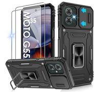 Jshru for Motorola G55 Case with Screen Protector | Camera Protective Cover | Ring Stand,Moto G55 Phone Case for Men and Women | Shockproof Bumper Phone Cover for Motorola Moto G55,Black