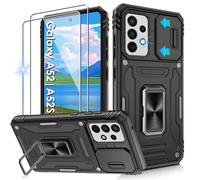 Jshru for Samsung A52 / A52s 5G Phone Case with Screen Protector,Camera Protective Cover,Ring Kickstand Case for Men and Women,Shockproof Bumper Phone Cover,Black-A52