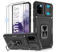 Jshru for Samsung S20 Plus Case with Screen Protector-Camera Protective Cover | Ring Stand Phone Case for Men and Women | Shockproof Bumper Phone Cover,S20 Plus-Black