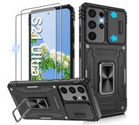 Jshru for Samsung S21 Ultra Case with Screen Protector-Camera Protective Cover, Ring Stand Phone Case for Men and Women,Shockproof Bumper Phone Cover for Samsung Galaxy S21 Ultra,Black