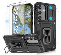 Jshru for Samsung S25 Case with Screen Protector | Camera Protective Cover | Ring Stand,Phone Case for Men and Women | Shockproof Bumper Phone Cover for Samsung Galaxy S25,Black