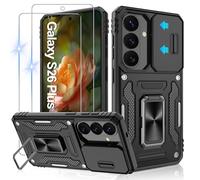 Jshru for Samsung S26 Plus Case with Screen Protector | Camera Protective Cover | Ring Stand,Shockproof Bumper Phone Cover for Galaxy S26+,S26 Plus-Black