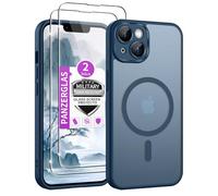 Jshru Mobile Phone Case for iPhone 14 Plus Case with 2 Pieces Tempered Glass Compatible with Magsafe, Thin Magnetic Military Shockproof Protective Matte Case for iPhone 14 Plus, Blue