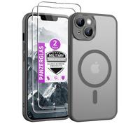 Jshru Mobile Phone Case for iPhone 14 Plus Case with 2 Pieces Tempered Glass Compatible with Magsafe, Thin Magnetic Military Shockproof Protective Matte Case for iPhone 14 Plus, Grey