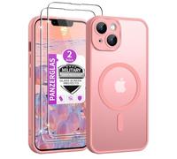 Jshru Mobile Phone Case for iPhone 14 Plus Case with 2 Pieces Tempered Glass Compatible with Magsafe, Thin Magnetic Military Shockproof Protective Matte Case for iPhone 14 Plus, Light Pink