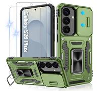 Jshru Mobile Phone Case for Samsung Galaxy S26 Plus, Camera Protection Slide with 2 Pieces Protective Film, Military Standard, Shockproof Protective Case, 360° Metal Ring Stand Case for Galaxy S26