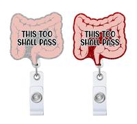 Jsikemd 2P This Too Shall Pass Retractable Badge Reel with ID Clip Name Tag Card Funny Colon Organ Gift for Nurses Office Endoscopy RN Surgery Internal Medicine Nurse Alligator Clip