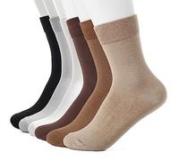 Jsimmotd Cotton Mid Calf Crew Socks For Unisex,Soft Breathable Dress Socks For Business, Trouser, Casual 6 Pairs, Black/White/Grey/Dark Brown/Khaki/Light Brown, Medium