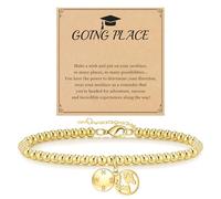 JSJOY Graduation Bracelets Silver Dainty Gold Beaded Compass Bracelets College High School Graduation Gifts for Her Inspirational Gifts for Women Jewelry, 6.5"+2", Brass, no gemstone