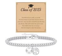 JSJOY Graduation Bracelets Silver Dainty Gold Beaded Compass Bracelets College High School Graduation Gifts for Her Inspirational Gifts for Women Jewelry, 6.5"+2", Brass, no gemstone