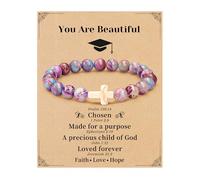 JSJOY Nature Stone Bracelet Birthday Gifts for Women Girls, Birthday Cross Bracelet Gifts for Age 6 to 80 Year Daughter Granddaughter Niece Mom Sister Christian Easter Gifts, 7inch, Metal, no gemstone