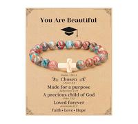 JSJOY Nature Stone Bracelet Birthday Gifts for Women Girls, Birthday Cross Bracelet Gifts for Age 6 to 80 Year Daughter Granddaughter Niece Mom Sister Christian Easter Gifts, 7inch, Metal, no gemstone