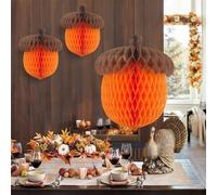 JSJPINKU Autumn Tassels Decor 3pcs Thanksgiving Day Decorations Honeycomb Ball for Autumn Squirrel Theme Supplies Hanging Ornaments for Christmas Tree