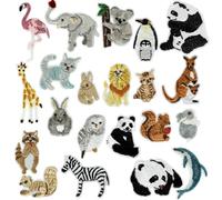 JSJSYO 21PCS Cute Animals Embroidered Patches Iron on Patches Assorted Panda Giraffe Lion Flamingo Rabbit Sewing Patches DIY Appliques for Clothes Dress Pants Hats Jeans