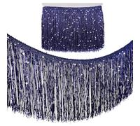 JSJSYO Sequin Tassel Fringe Trim 5m Long 5.9in Wide Sewing Fringe Trim for DIY Crafts Dance Costume Trimming Dress Clothing Navy