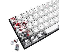 JSJT Keycaps 60 Percent - Plum Blossom Keycap,Japanese Keycap Set 71 Keys PBT OEM Profile Key Caps Suitable for GK61/GK64/RK61/Anne /ALT61 Cherry MX Switches Mechanical Keyboards