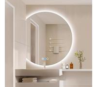 JSLJDM 500X450 mm Illuminated Backlit LED Bathroom Mirror, Wall Mounted Multifunction Bathroom Vanity Mirror with Lights and Demister Pad,Human body sensing Energy-Saving Illuminated Smart Mirror 80cm