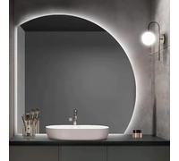 JSLJDM 500X500 mm Illuminated Backlit LED Bathroom Mirror, Wall Mounted Multifunction Bathroom Vanity Mirror with Lights and Demister Pad, Energy-Saving Illuminated Smart Mirror 80cm/31.5in LeftCut