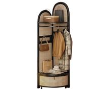 JSLJDM Corner Coat Rack,Wooden Clothes Rack,Coat Rack for Hallway, Sturdy and Easy,corridor,Clothes Stand for Coats, Hat, Handbag, for Home, Office Black (plastic rattan clothing basket) 42x42x192cm