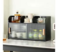 JSLJDM Small Bamboo Kitchen Pantry Sideboard,Countertop storage cabinet, acrylic sliding cabinet door, Freestanding Countertop for Spice Seasoning Bottles, Bowl,Dish 67x28x34cm-with partition black