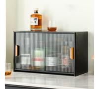 JSLJDM Small Bamboo Kitchen Pantry Sideboard,Countertop storage cabinet, acrylic sliding cabinet door, Freestanding Countertop for Spice Seasoning Bottles, Bowl,Dish 55x28x34cm black