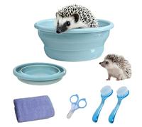 JSLZF Hedgehog Supplies Bath Kit Plastic Foldable Hedgehog Bathtub, Nail Clippers, 2PCS Bathing Brush, Towel, Pet Guinea Pig Bath for Small Animal