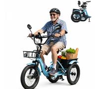 JSMDLN 18" Electric Tricycle For Adults,Folding Trike,48V 13Ah - 40km Range,Easy Step-Through for Seniors,Max 150kg Load Capacity，with Rearview Mirror,95% Pre-Assembled Blue