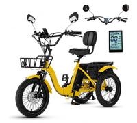 JSMDLN Electric Tricycle for Adults,18" Folding Electric Trike,95% Pre-Assembled, With 48v 13ah Battery+Lcd Display+Horn+Rearview Mirror,For Elderly Shopping Picnic Yellow