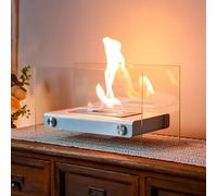 JSMY Rectangular Tabletop Fire Bowl Pot with Two-Sided Glass 35cm Length Portable Clean Burning Bio Ethanol Ventless Fireplace for Indoor Outdoor Patio Parties Events(White)