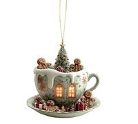 Jsnwernb Christmas Decoration - Christmas Acrylic Ornaments, 2D Acrylic Coffee House Shaped Snow House Pendant for Car Interior Bedside Table Men Women Workplace Backpack