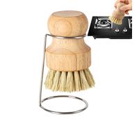 Jsnwernb Kitchen Dish Brush | Scrubber Cleaner Brush Head with Wooden Handle and Drip Holder - Natural Bristles Kitchen Brush - For Sink Pots Pans Shower Bathroom Tiles Washing