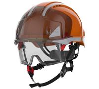 JSP EVO VISTALENS DUALSWITCH Safety Helmet Hard Hat - Orange - Integrated Impact Resistant Eyewear - ABS Shell - For Construction, Building, Civil Engineering - EN397, EN12492