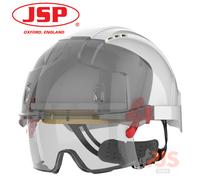 JSP EVO vistalens white safety helmet with integrated eye shield visor