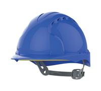 JSP EVO3 Comfort Safety Helmet Hard Hat Slip Ratchet Vented Blue, UK made | Protection for construction, building and industry. Comfort Plus fabric harness for enhanced wearer comfort. EN397 certified.