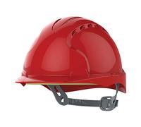 JSP EVO3 Comfort Safety Helmet Hard Hat Slip Ratchet Vented Red, UK Made | Protection for construction, building and industry. Comfort Plus fabric harness for enhanced wearer comfort. EN397 certified.