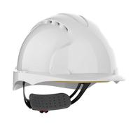 JSP EVO3 Comfort Safety Helmet Hard Hat Wheel Ratchet Vented White, UK Made | Protection for construction, building and industry. Comfort Plus fabric harness for enhanced wearer comfort. EN397 certified.