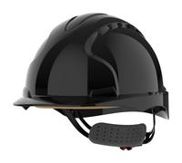 JSP EVO3 Comfort Safety Helmet HardHat Wheel Ratchet NonVent Black UK made | Protection for construction, electrical and industry. Wheel ratchet adjustment, Comfort Plus Fabric harness. EN 397 certified