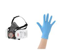 JSP Force®8 Half-Mask with PressToCheck™ P3 Dust Filters, Size Medium, Conforms & Complies & Disposable Nitrile Gloves, Powder Free, Blue, Size M (Pack of 100 Pieces)